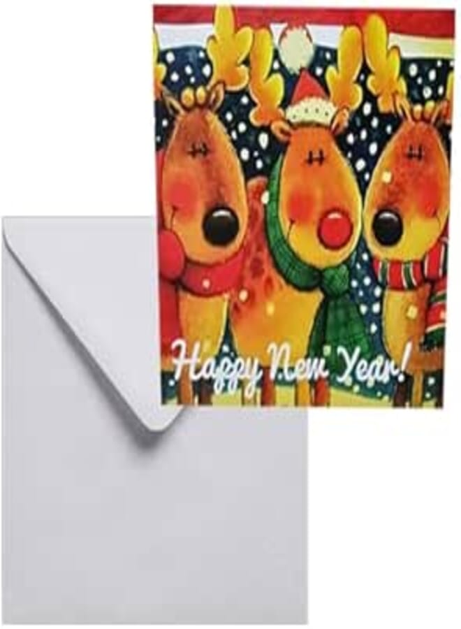 Holiday Greeting Card with Reindeer Design, Happy New Year Theme, Festive Winter Christmas Cards with Polka Dot Background